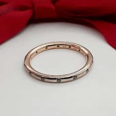 $35 • Buy Genuine Pandora Rose Gold Droplets Simple Sparkling CZ Ring Size 52 180945