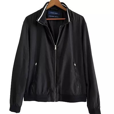 ZARA MAN Windbreaker Jacket Mens XL Black Bomber Lightweight Spring Coat Zip Up  • $19.99