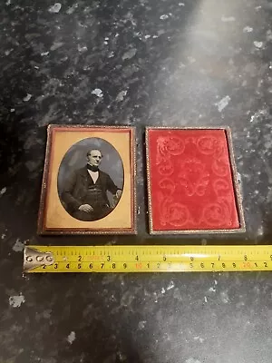 Rare Antique Daguerreotype With Tooled Leather Case Gentleman Sitting  • $63.15