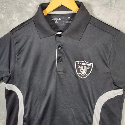 Antigua Las Vegas Raiders Golf Polo Mens Medium M Black White Short Sleeve Shirt • $15.99