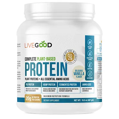 LIVEGOOD Complete Plant-Based (20g) Protein/Amino Acids/Vit~106 Calories~15 Serv • $37.99
