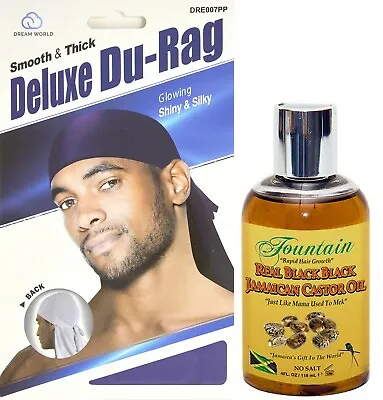 $15.99 • Buy Fountain Real Black Black Jamaican Castor Oil & Luxury Satin Du-Rag For Men