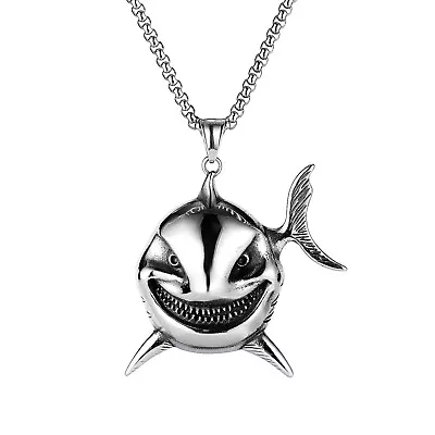 Mens Biker Stainless Steel Greedy Shark Pendant Necklace Hip Hop Punk Chain 22  • $10.82