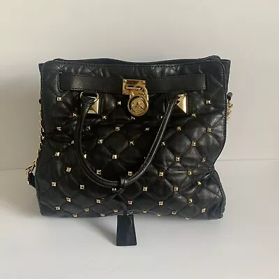 Michael Kors Hamilton Studded Quilted Bag With Gold Chain - Black • $90