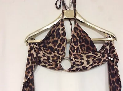 PrettyLittleThing Leopard Print Halter Neck Bralet Top - Size 6 • £7.60