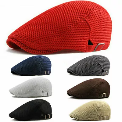 Men Mesh Hat Flat Cap Golf Driving Breathable Outdoor CabbieHighQuality Newsboy  • £6.99