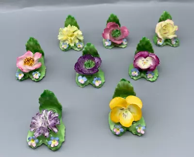 Vintage Coalport Floral Place Card Holder Bone China Made In England Set Of 8 • $48