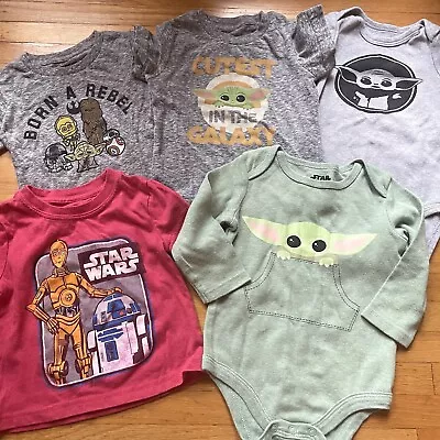Star Wars Shirts Baby 12 Months Short Long Sleeve Bodysuits Yoda Grogu R2D2 Boy • $14.99