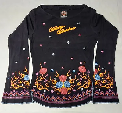 Harley Davidson Long Sleeve Bohemian Gypsy Embroidered Bell Sleeve Shirt Top • $12.99