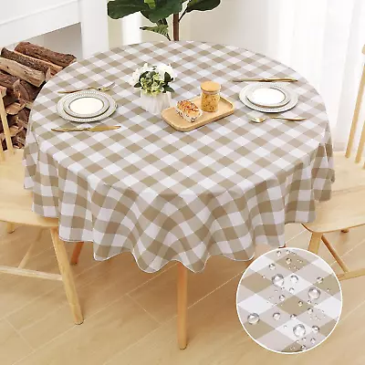 Round Waterproof Vinyl Table Cloth Buffalo Flannel Backed Tablecloth Wipeable  • $18.97