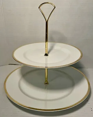 The Cellar 2-Tier Gold Rim Cake Tray Server Bottom 10.25 In Top 7.75 In Vintage • $44.99