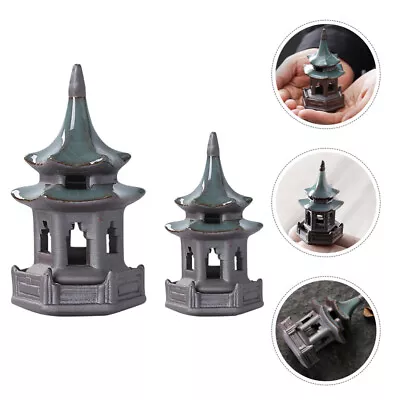 Ceramic Mini Pagoda Garden Statues (2pcs) Aquarium Decorations-DT • £37.59