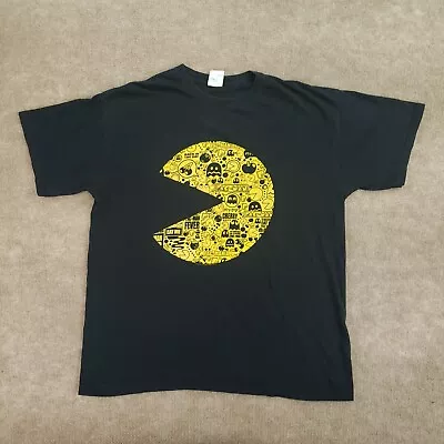 Pac Man Shirt Mens Large Black Yellow Crew Neck Short Sleeve Large Graphic • $5.60