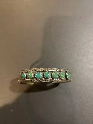 Vintage Navajo Native American Sterling Silver Turquoise Heavy Cuff Bracelet • $225