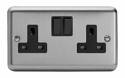 £8.85 • Buy Varilight XS5B Classic Matt Chrome 2 Gang Double 13A Switched Plug Socket