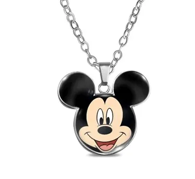 Mickey Mouse Cartoon Character Face Glass Domed Metal Pendant Necklace • $6.99