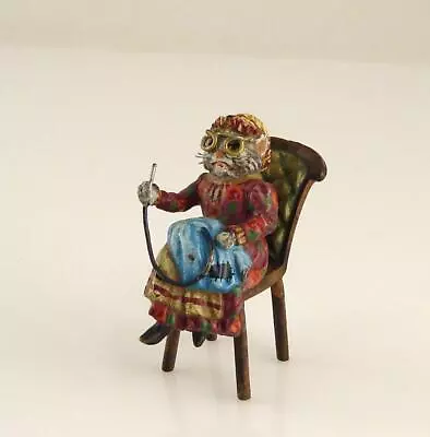 Old Vienna Bronze CAT Granny On A CHAIR Sewing Cold Painted Fritz Bermann • $189.99