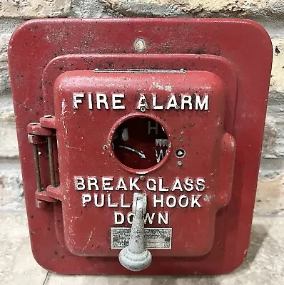 Vintage Simplex Fire Alarm Pull Station Box Red Cast Iron Notifier Curved Edge • $149.99