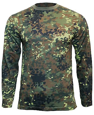 Flecktarn Camo Long Sleeved T-Shirt - 100% Cotton Army Military Top New • £16.95