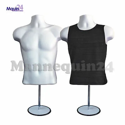  2 Pack Male Mannequin Form & Hanger + Stand - White Torso Body Form For T Shirt • $82.85