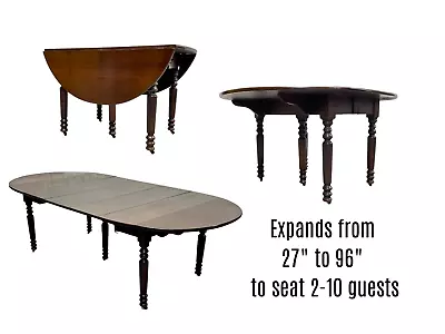 Antique Drop Leaf EXPANDABLE Mahogany Oval DINING TABLE C. 1910 • $3200