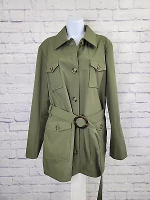 LARGE OLIVE A392453 Dennis Basso Water Resistant 4-Pocket Safari Trench • $30.77