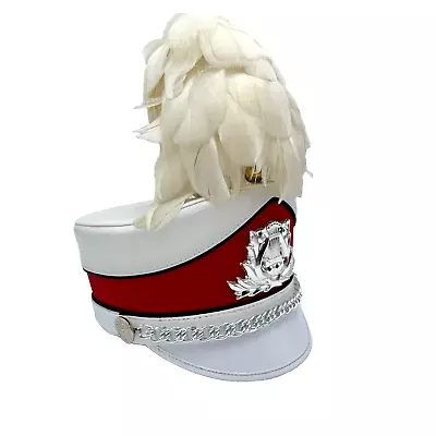 Vtg White & Red Marching Band Shako Hat W/ Plume Fruhauf Co  Steampunk Majorette • $22.49