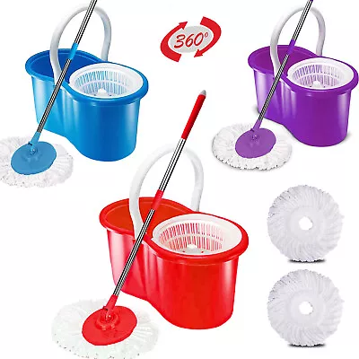 £10.95 • Buy 360° Floor Magic Spin Steel Mop Bucket Set Microfiber Rotating Dry 2 Heads X-max