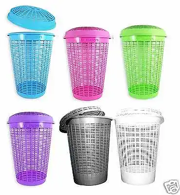 Circular Plastic Laundry Bin Linen Washing Basket Storage Hamper With Lid 50 LTR • £9.95