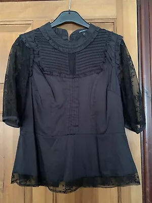 M&S Limited Collection Peasant Style Boho Prairiecore Blouse Black Size 14 • £10