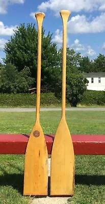 Pair Vintage WOODEN PADDLES 54  Long X 7  Wide W/ WEDGES  Oars Boat CANOE  L@@K! • $89.49