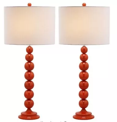 PAIR Jenna 31 In. Blood Orange Stacked Ball Table Lamp Off-White Shade $275 • $75.97