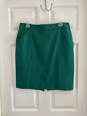 J Crew Green No. 2 Pencil Skirt Cotton Pockets Career Sz 12 • $26.95