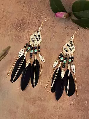 Vintage Style Rooster Feather Tassel Earrings • $25.29