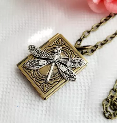 Dragonfly Locket Photo Victorian Anniversary Wedding Mom Necklace BIRTHDAY GIFT • $20.70