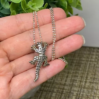 Sterling Silver Lizard Necklace Pendant - Braided Pebbled Animal Plated Gecko • $24.97