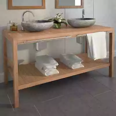 Bathroom Vanity Cabinet Basin Sink Shelf Storage Rack Teak Wood 132x45x75 Cm • $290.31