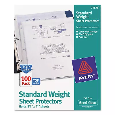 Avery Top-Load Sheet Protector Standard Letter Semi-Clear 100/Box 75536 • $13.52