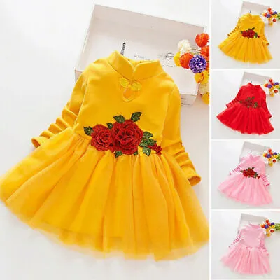 Girl Child Flower Princess Long Sleeve Party Dress Winter Clothes 2-9 Years Old☆ • £11.07