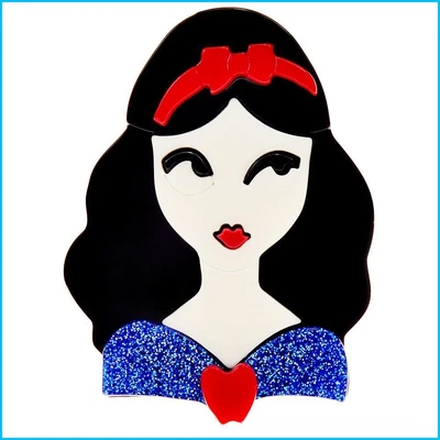£5.65 • Buy Attractive Wondering Girl Black Hair Blue Dress Acrylic Brooch Pin Jewelry Gift