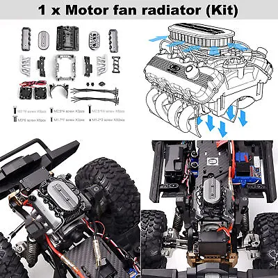 V8 Motor Engine Hood Fan Radiator Parts For 1/10 TRAXXA Trx-4 TRX6 SCX10 RC Car • $43.55