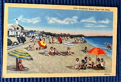 BARNSTABLE MA MASS~Craigville Beach~Colorful Linen Postcard~Cape Cod • $0.99