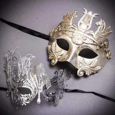 Silver Luxury Men And Women Masks Masquerade Set Matching Pair Masks For Couples • $25