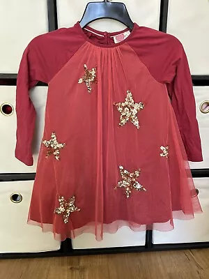 Mini Boden Girl’s 5-6 Pink Tulle Sequin Gold Star Long Sleeved Dress • $25