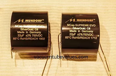 TWO Mundorf MCap 700 VDC SUPREME EVO Silver Gold Oil Cap Capacitor 22 Uf 22 Mfd • $579.95