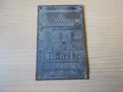 Vintage Moto-Mower Moto-Boy M46-67173 Brass Name Plate Detroit MI RARE • $29.99