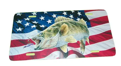 Walleye On USA Flag License Plate 6 X 12 Inches Aluminum New • $14.39