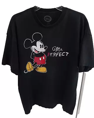 Disney Mens Tee Shirt Mickey Mouse Mr Perfect XXL Short Sleeve Cotton Black • $12.99