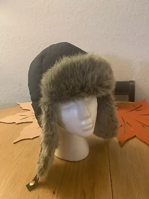 EDDIE BAUER Superior Down Trapper Hat L/XL 650 Fill Faux Fur Water Repel Black • $19.65