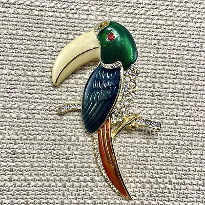 Vintage Unsigned Hattie Carnegie Style Toucan Pin Brooch Gold Tone Enamel • $68